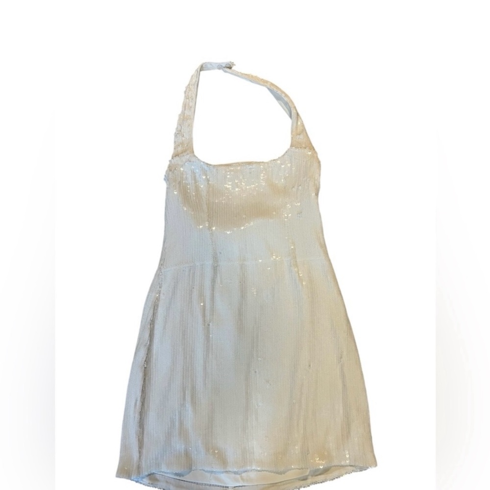 Show Me Your MuMu White Sequin Halter Mini Dress - Picture 3 of 12